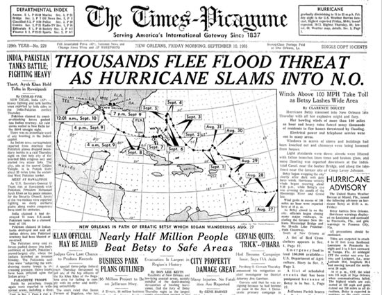Hurricane Betsy news in September of 1965