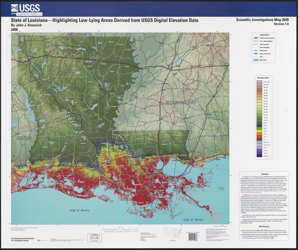 Map of Low-Lying Areas in Louisiana Map of Low-Lying Areas in Louisiana