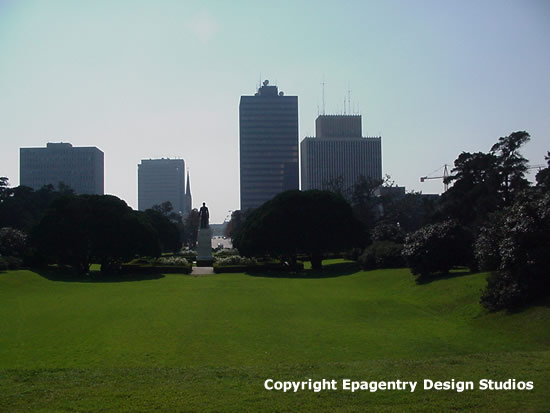 Downtown Baton Rouge seen from the grounds of the Louisiana State Capitol, circa 2000