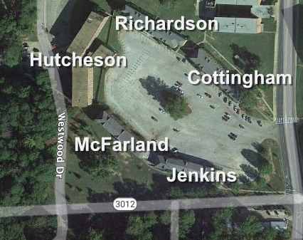 Aerial view of the "horseshoe" ... five men's residence halls at Louisiana Tech in Ruston off Tech Drive