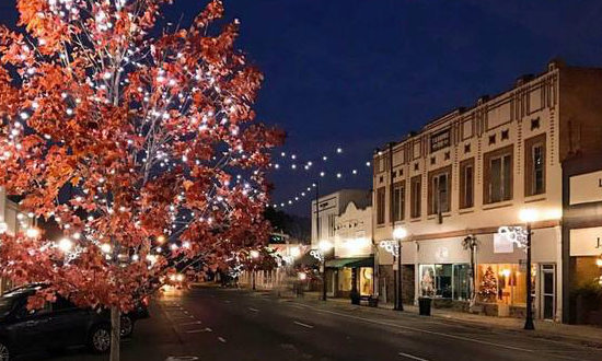 Night scene in downtown Ruston, Louisiana