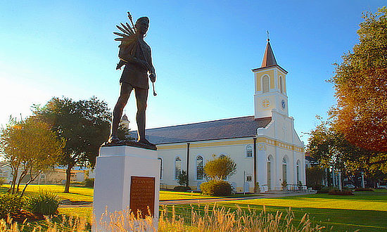 Exterior view of the St. Martin de Tours Catholic Church in St. Martinville, Louisiana