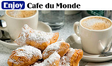 Enjoying beignets at Cafe du Monde in New Orleans